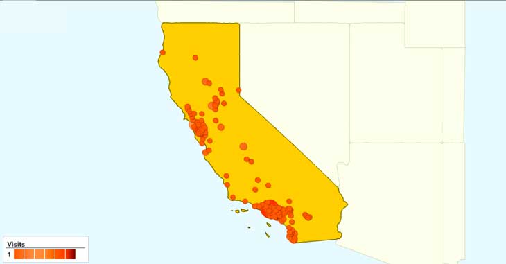 Site Visits by City within the State of California