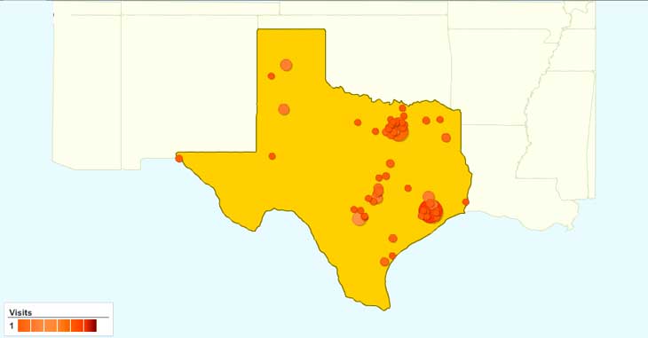 Site Visits by City within the State of Texas